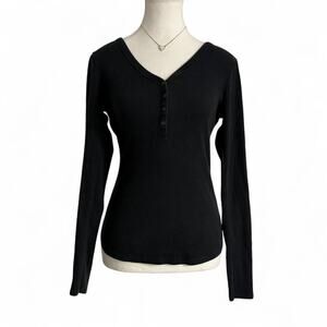 Abercrombie & Fitch Black Henley Long Sleeve Full Length Fitted Top Size XS